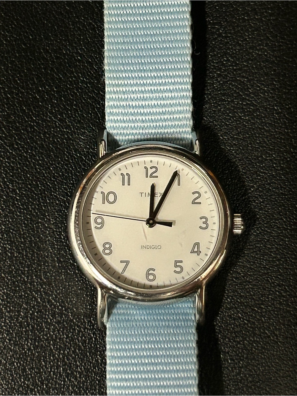 Timex Indiglo Women's Silver Case Watch with Light Blue Nylon Strap